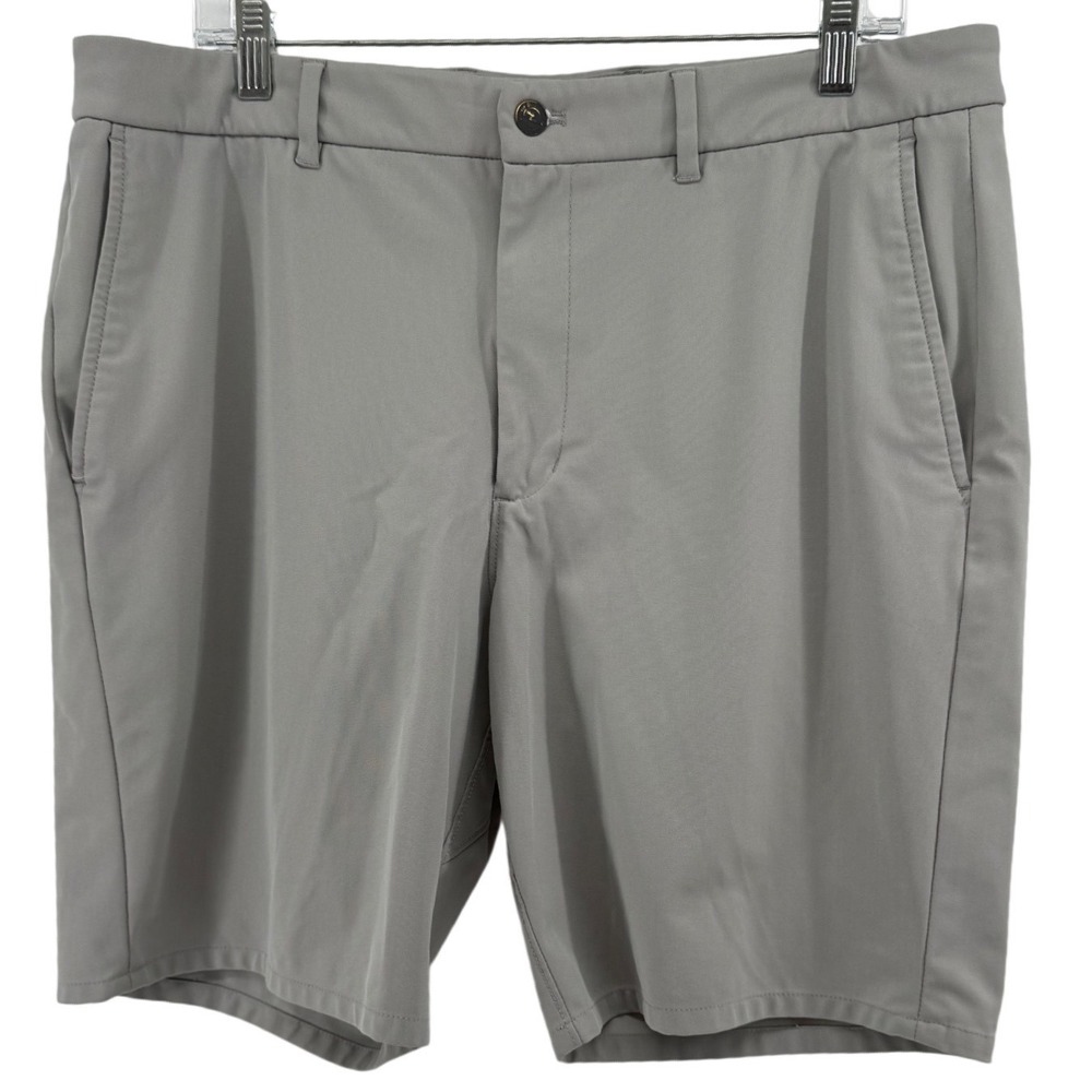 Johnnie-O Mens Grey Performance Golf Shorts Sea Island Logo Size 36